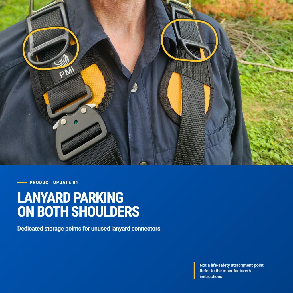 PMI Avatar Deluxe Harness lanyard parking attachment points on both shoulders