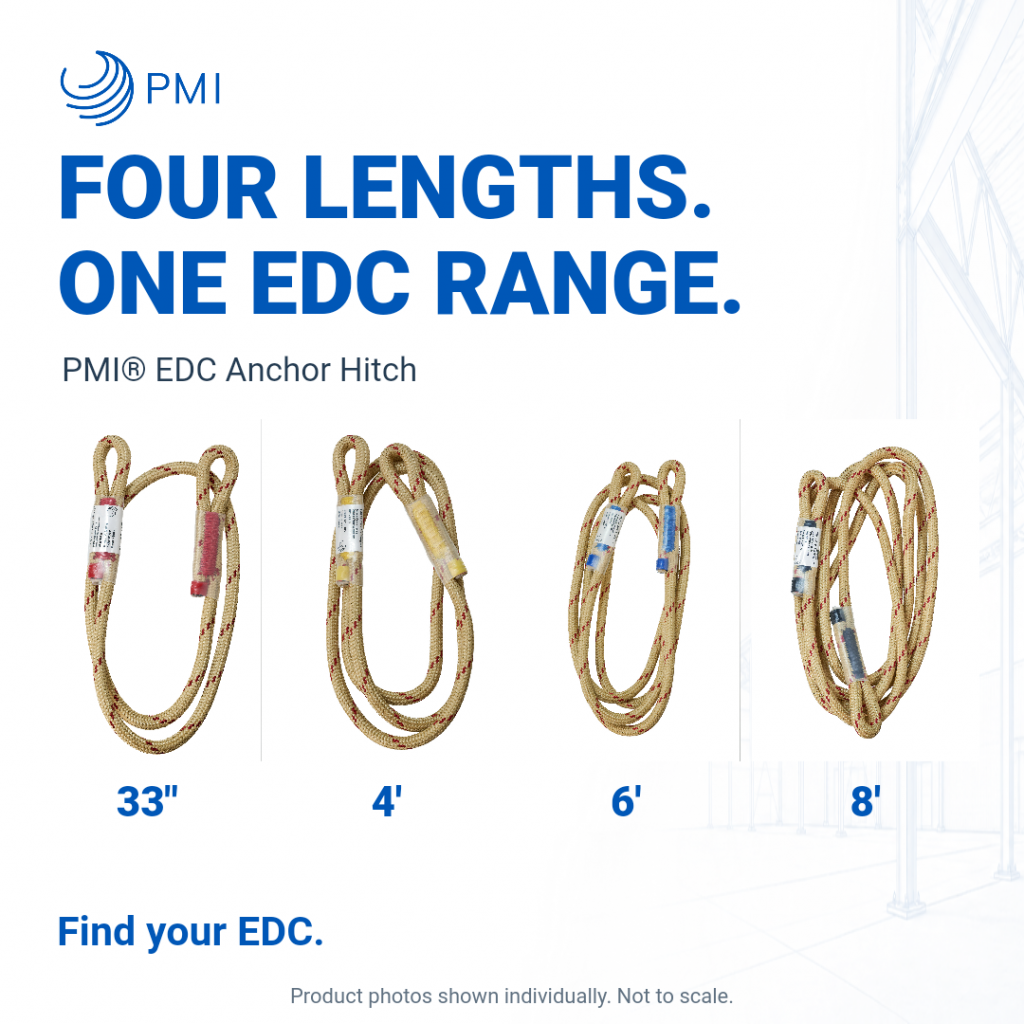 PMI EDC Anchor Hitch range: 33-inch, 4-foot, 6-foot and 8-foot variants. Product photos shown individually, not to scale.